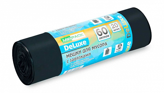 Мешки для мусора 60 л с завязками, 35 мкм, 20 шт. ПСД, 3 слоя, особопрочные, черные - Вид 2
