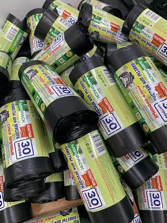 Мешки для мусора 30 л, 20 мкм, черные, ПСД, с ароматом свежести, прочные (в рулоне 20 шт, 50х60 см) Мирпак - Вид 4