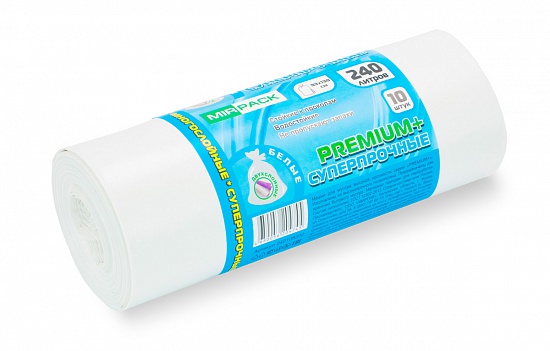 Мешки для мусора 240 л, 45 мкм, ПВД, белые, в рулоне 10 шт, 93х130 см, Premiume, 2 слоя плотные - Вид 2