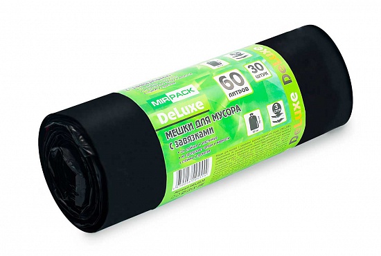 Мешки для мусора 60 л с завязками, 35 мкм, 30 шт. ПСД, 3 слоя, особопрочные, черные- для дома. - Вид 2