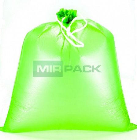 Пакеты мусорные с завязками 60 л, 15 мкм, 10 штук, ПНД, зеленые серия VIP - Вид 4